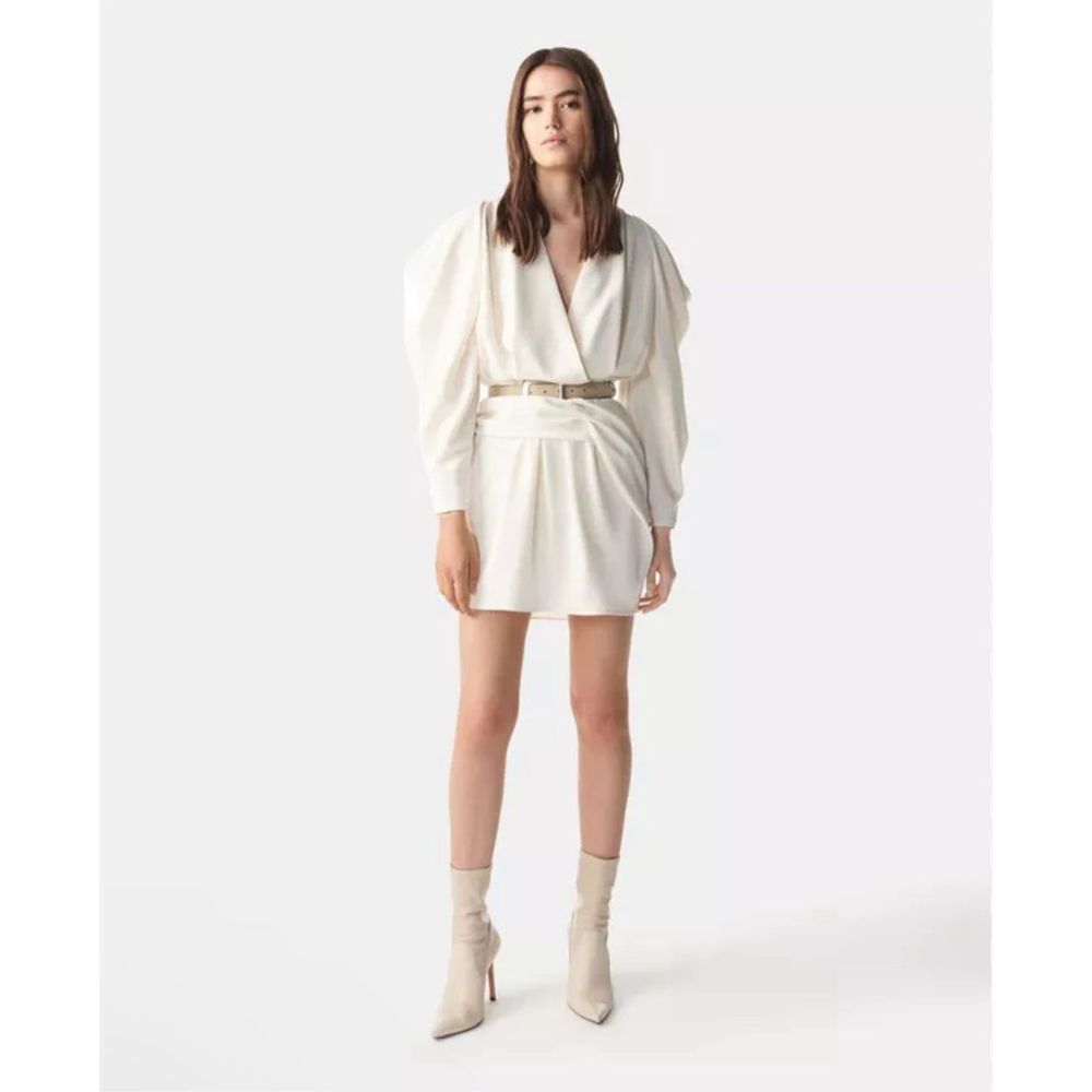 IRO Paris Sofi V Neck Draped Dress in Ecru Size 38